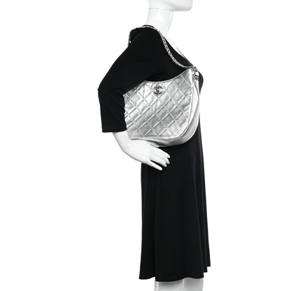 Chanel Metallic Lambskin Chain Rows Quilted Chain Hobo Silver 2 of 10
