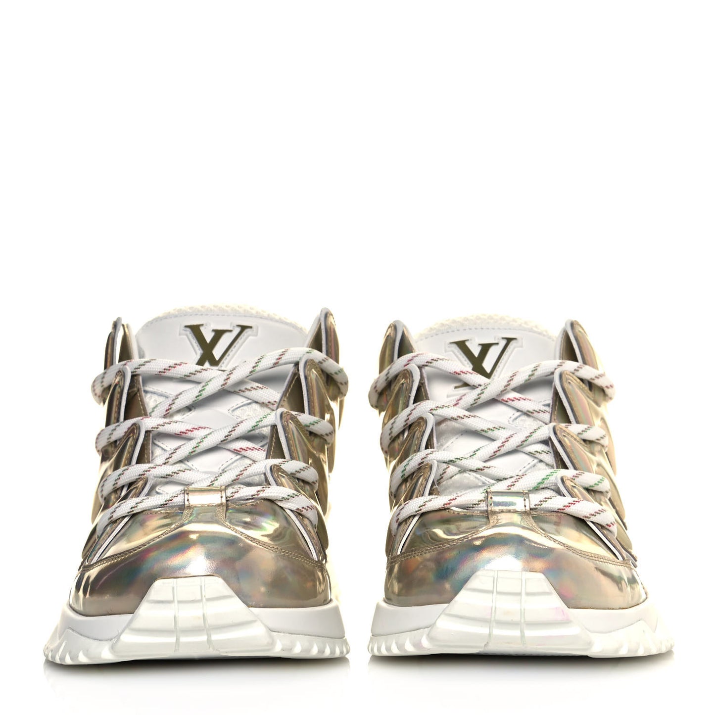 Metallic Calfskin Holographic Mens Zigzag Sneakers 8 Multicolor