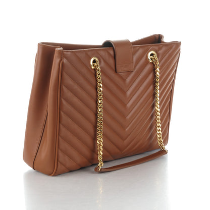 Saint Laurent Smooth Calfskin Matelasse Chevron Large Monogram Shopping Bag Brown 3 of 10