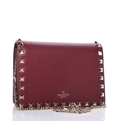 Valentino Garavani Pebbled Calfskin Rockstud Wallet on Chain Cerise 3 of 9
