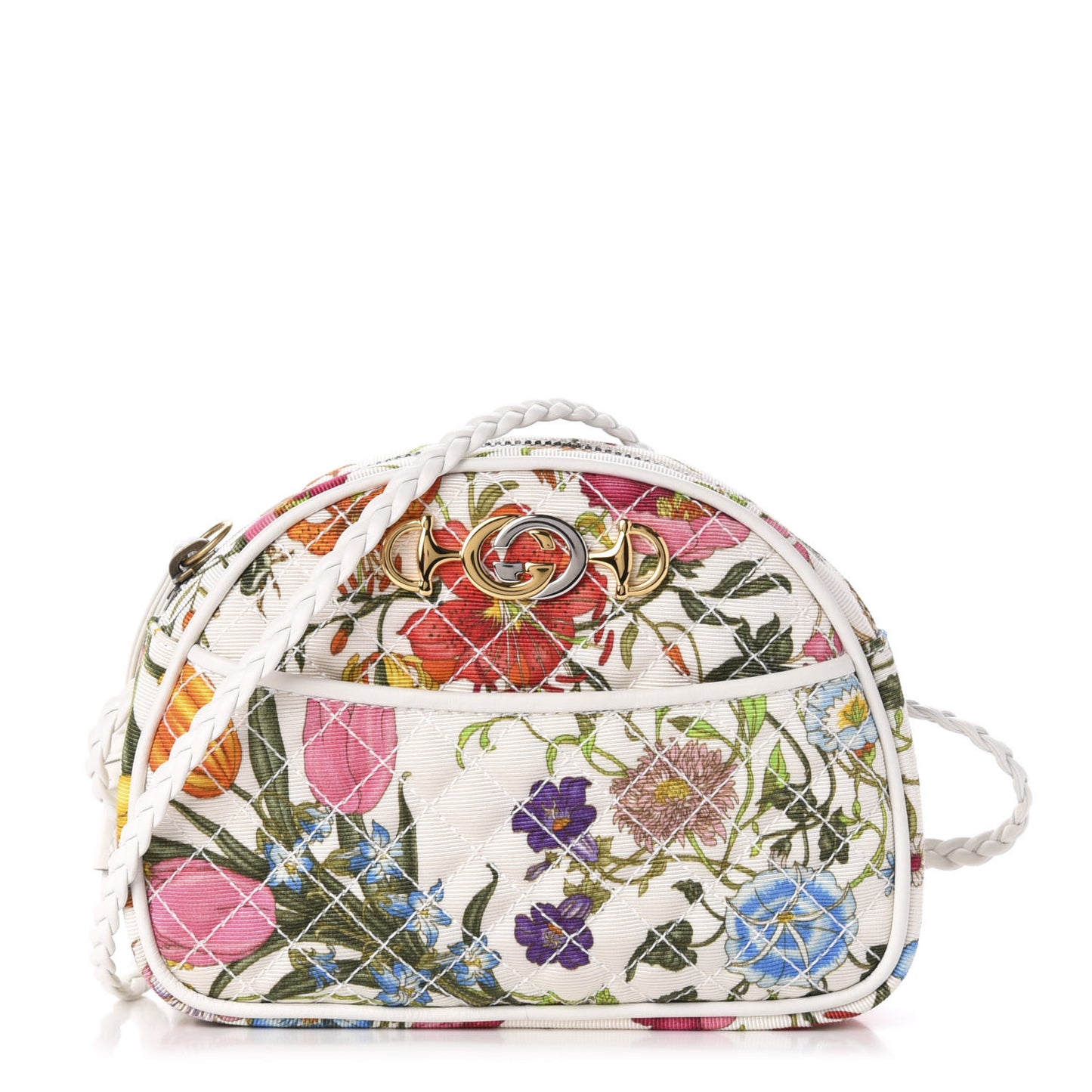 Canvas Flora Floral Trapuntata Mini Zumi Dome Shoulder Bag White