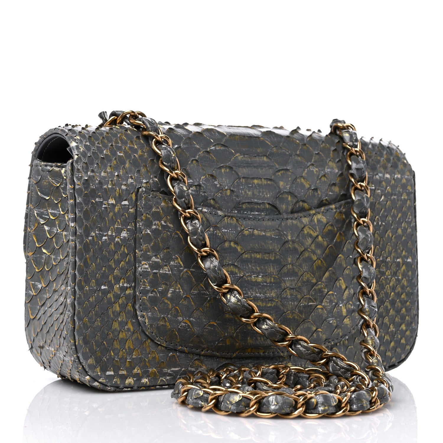Chanel Snakeskin Mini Rectangular Flap Grey Gold 3 of 9