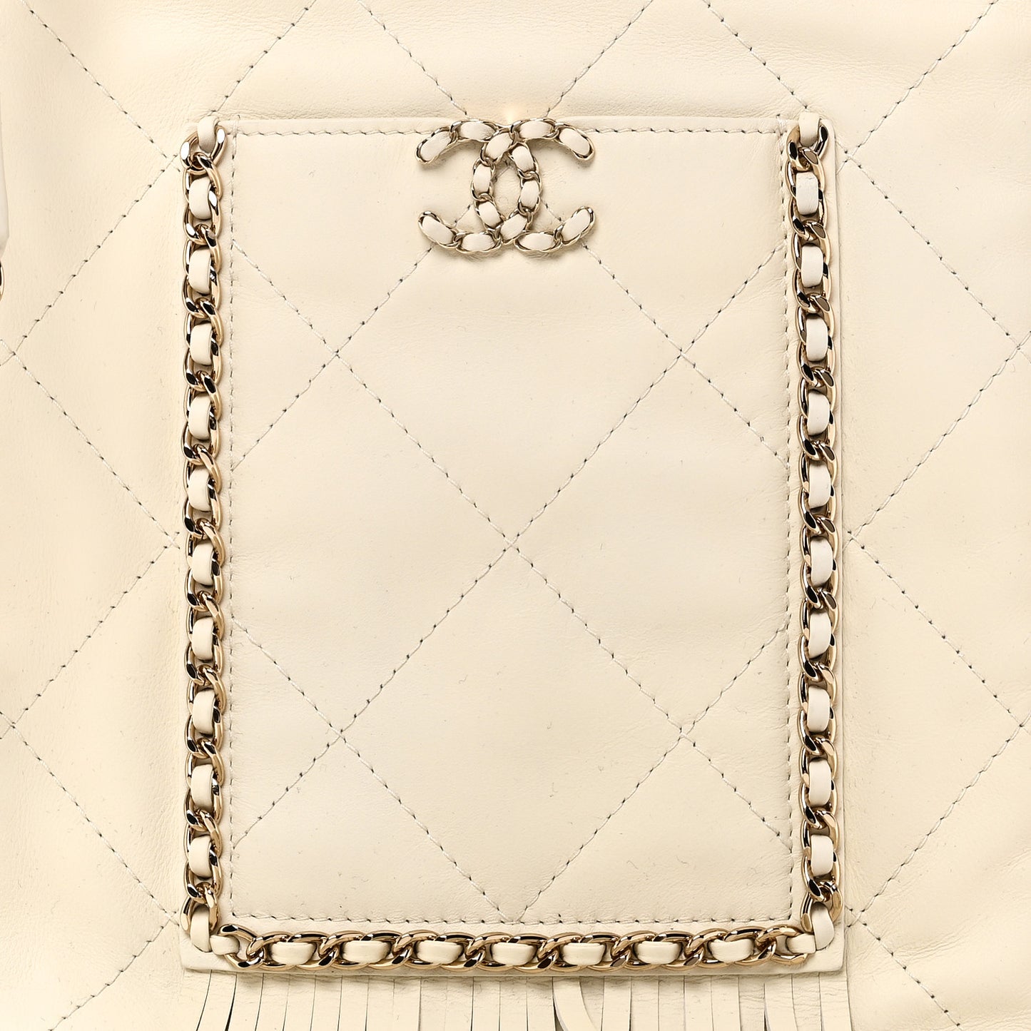 Calfskin Quilted Fringe Small Shopping Bag White
