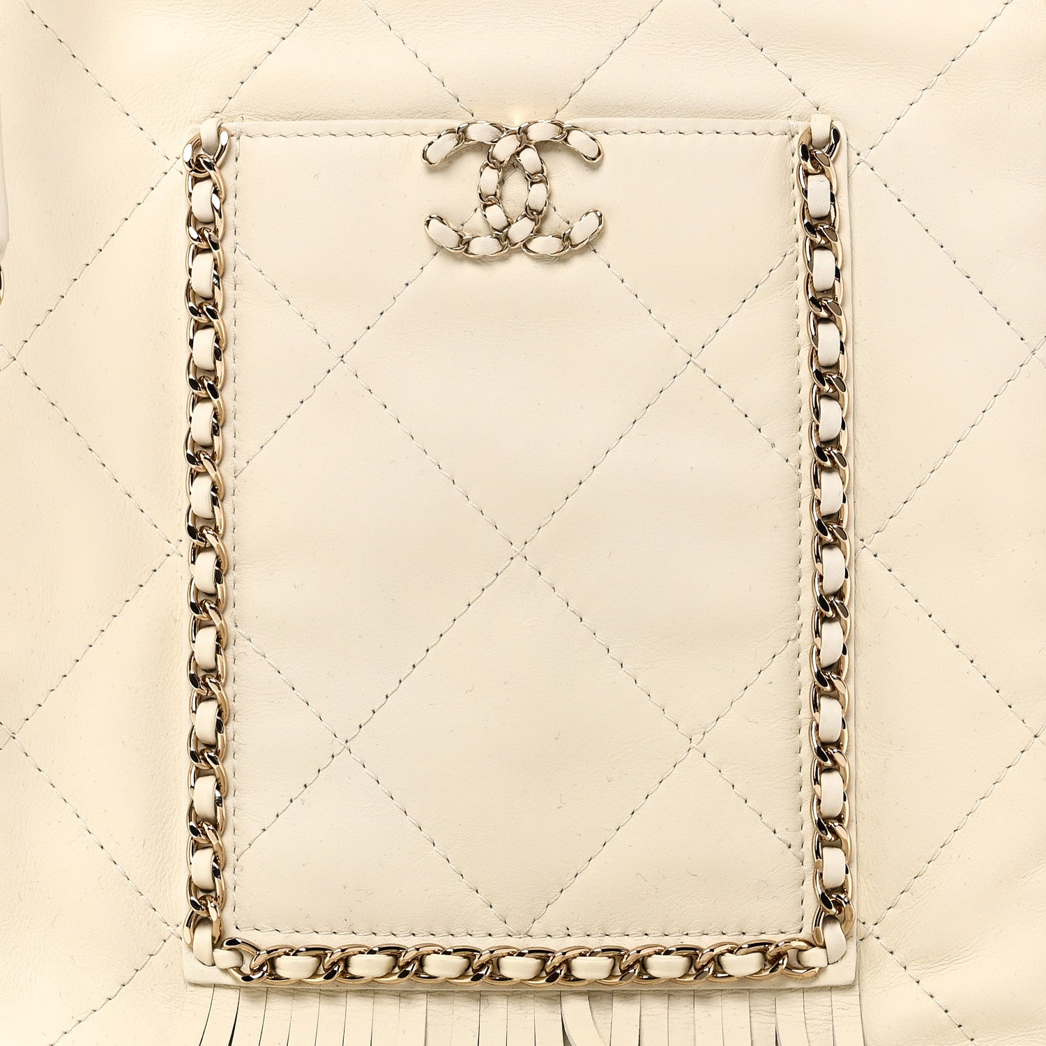 Chanel Calfskin Quilted Fringe Small Shopping Bag White 8 of 10