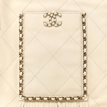 Chanel Calfskin Quilted Fringe Small Shopping Bag White 8 of 10