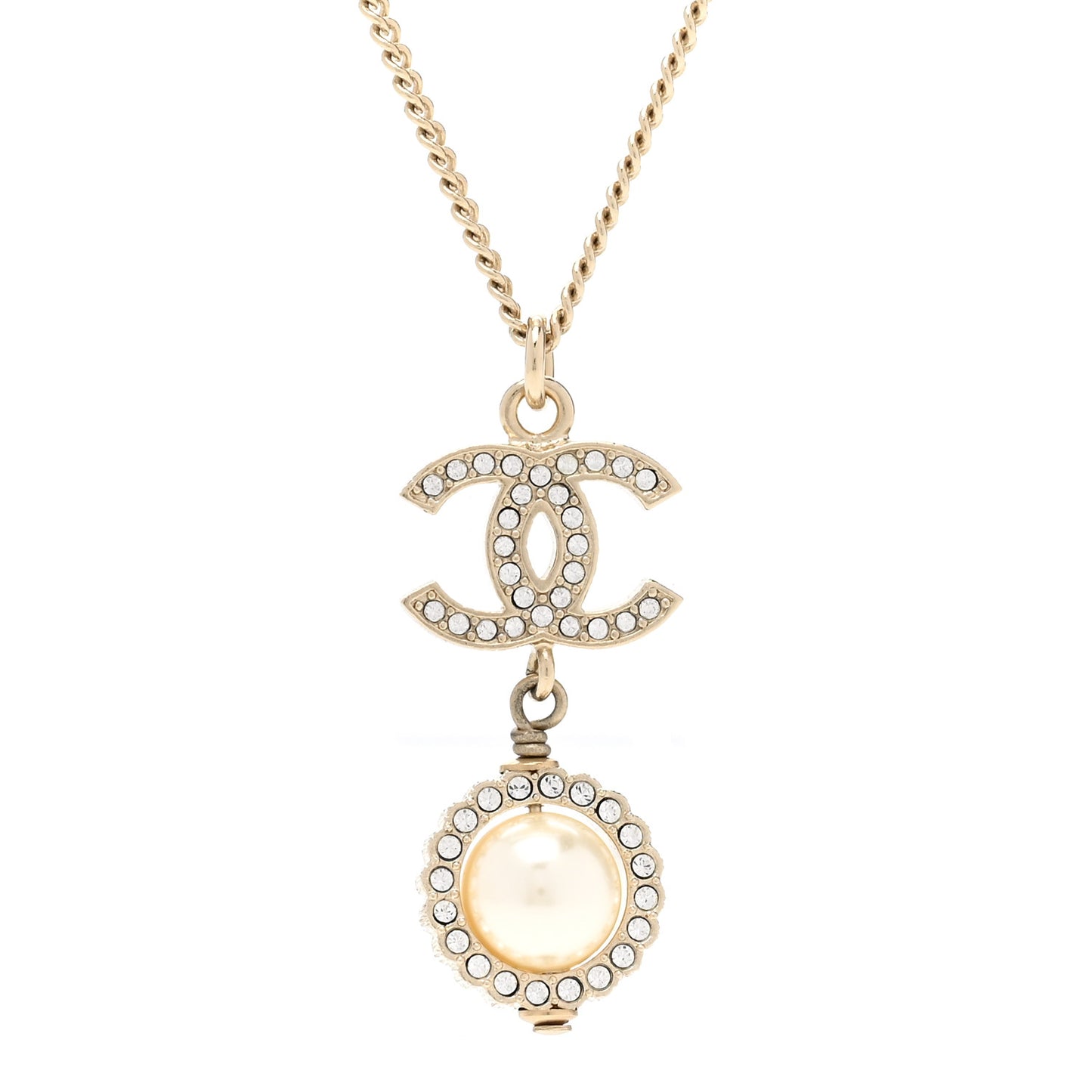 Crystal Pearl CC Lace Camellia Necklace Gold