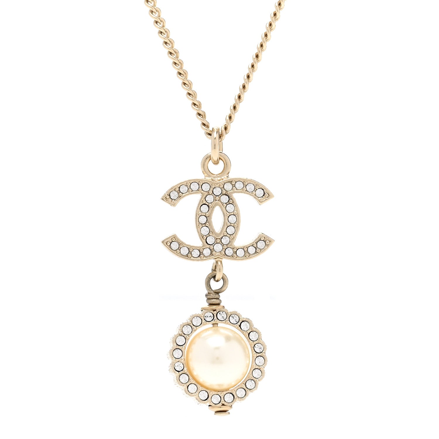 Chanel Crystal Pearl CC Lace Camellia Necklace Gold 4 of 5