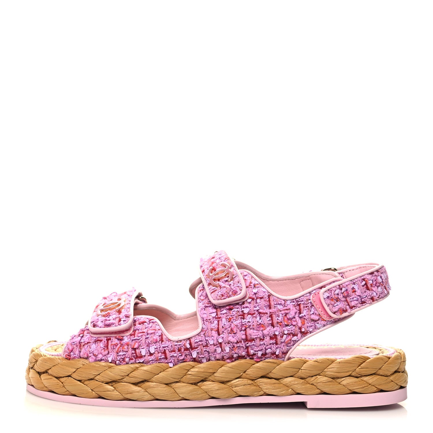 Chanel Tweed Lambskin Velcro Dad Sandals 39 Pink Multicolor 1 of 9