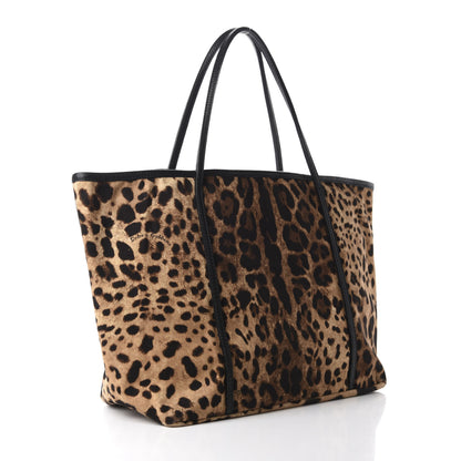 Dolce & Gabbana Leopard Print Canvas Calfskin Animalier Tote Black 3 of 9