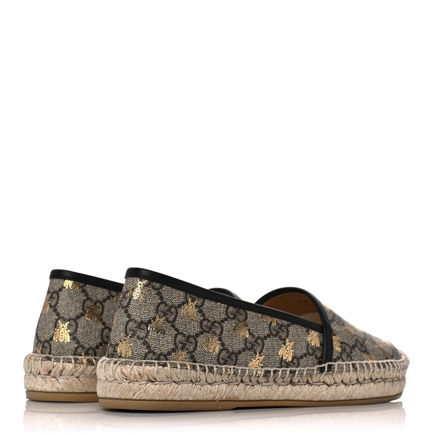 GG Supreme Monogram Bees Espadrille Flats 37.5 Beige Ebony Oro Black