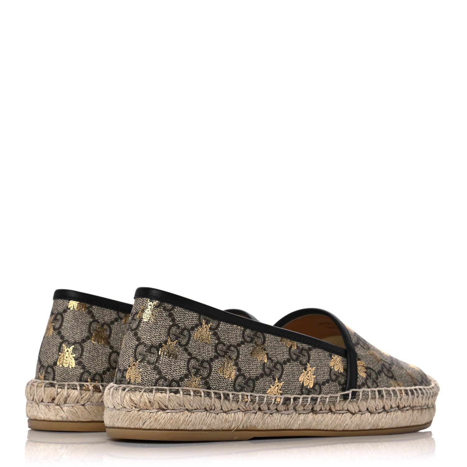 Gucci GG Supreme Monogram Bees Espadrille Flats 37.5 Beige Ebony Oro Black 4 of 10