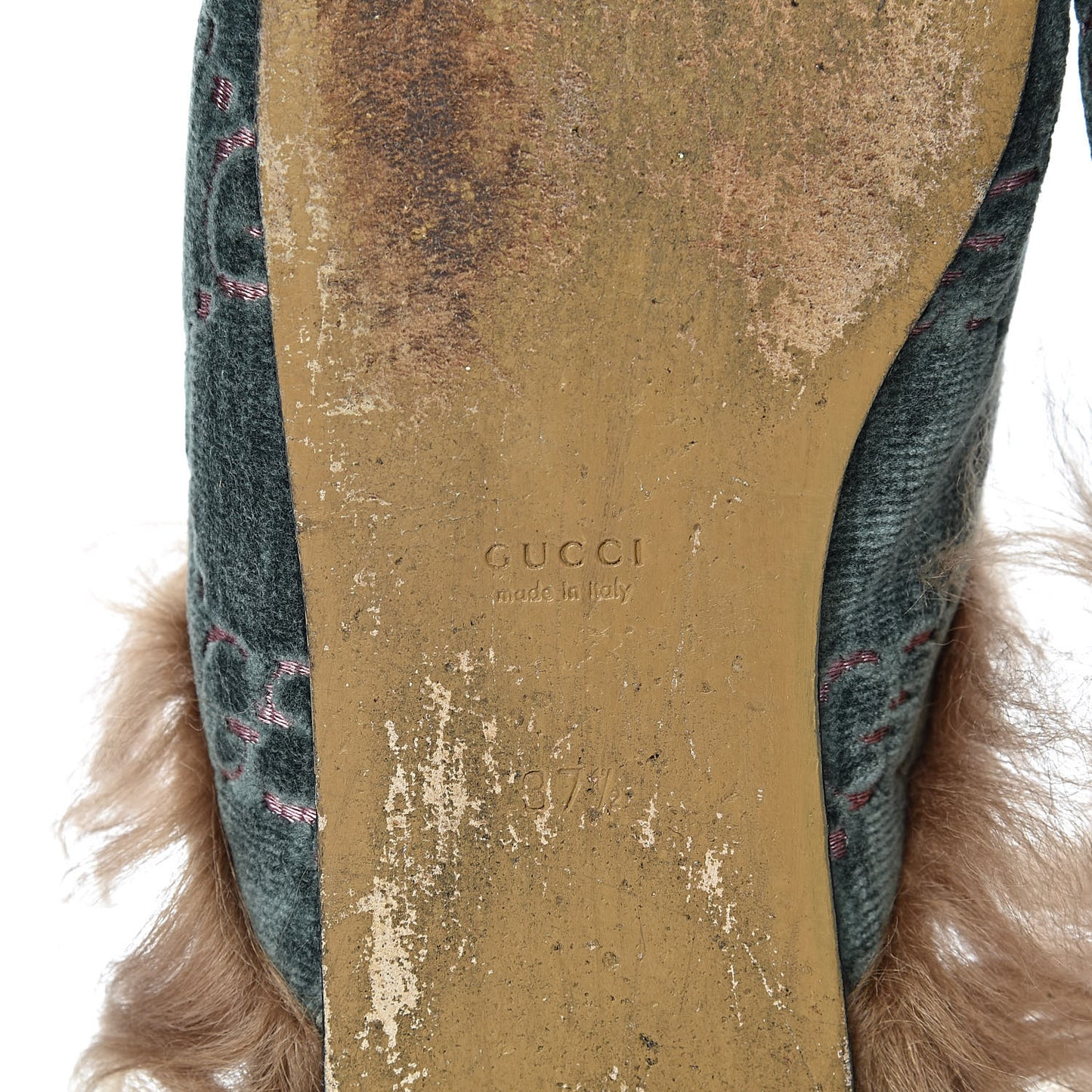 Velvet GG Monogram Fur Womens Princetown Slippers 37.5 Avio Dusty Pink