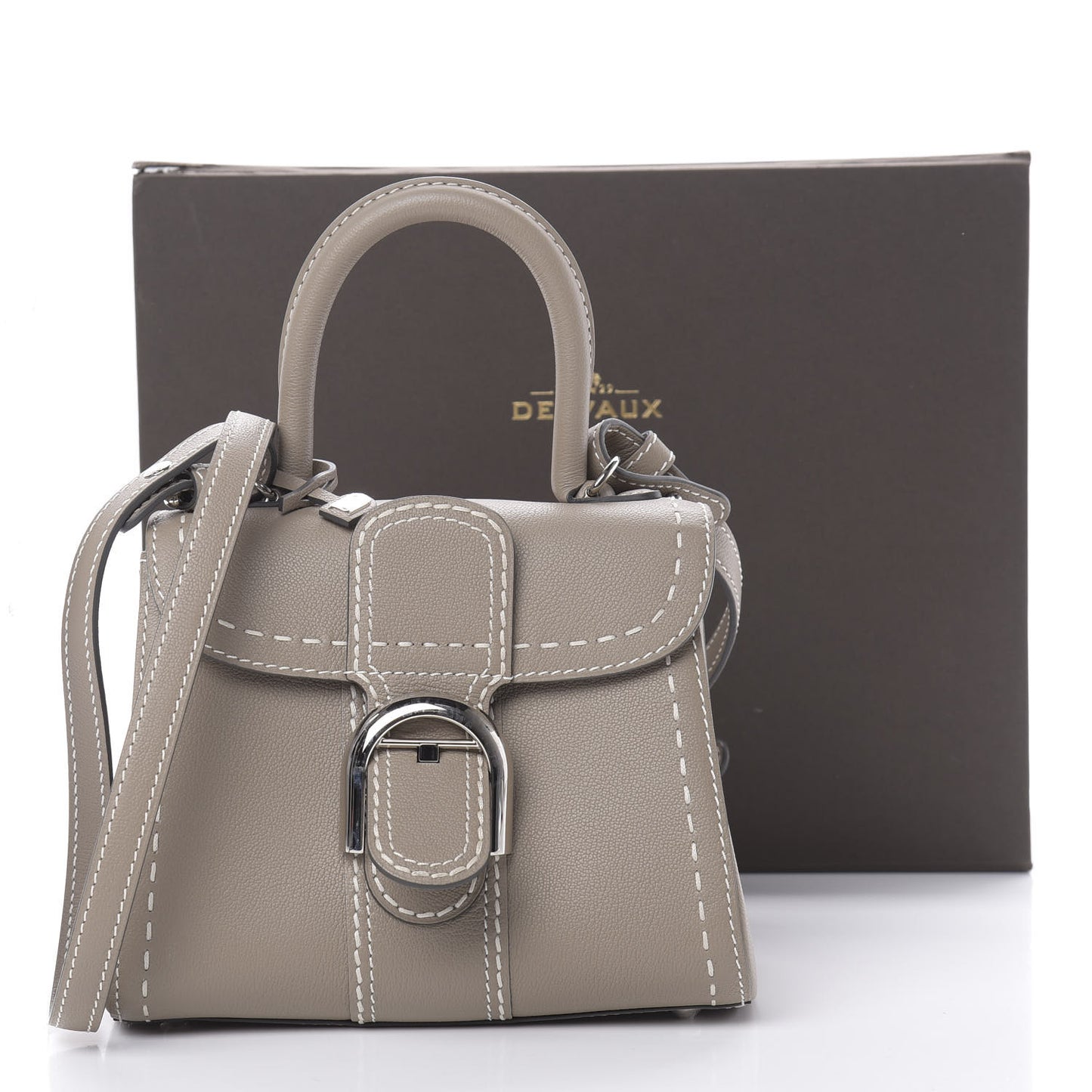 Grained Rodeo Calfskin Surpique Mini Brillant Satchel Tourterelle Ivory