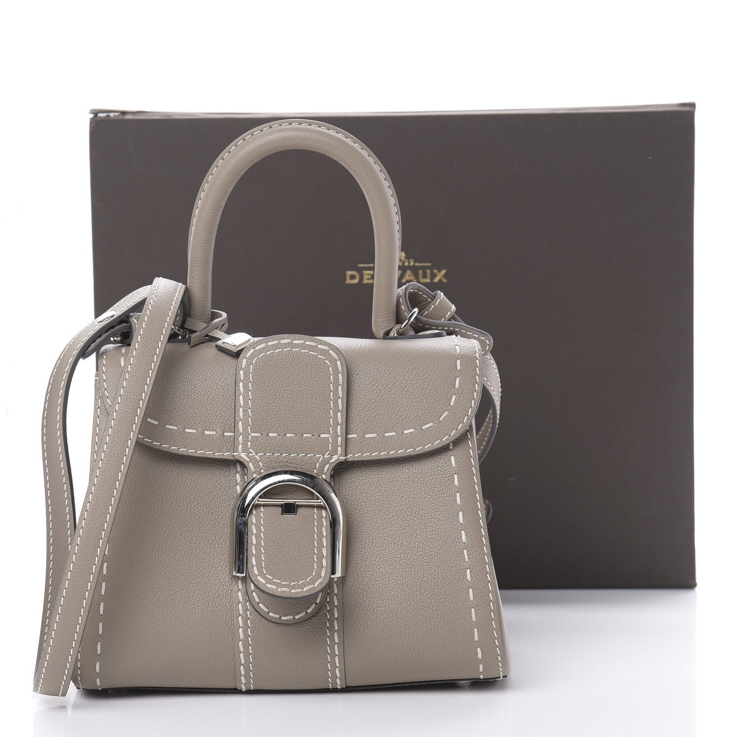 Delvaux Grained Rodeo Calfskin Surpique Mini Brillant Satchel Tourterelle Ivory 11 of 11