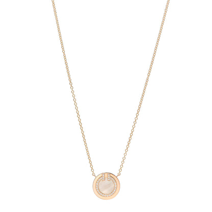 Tiffany 18K Yellow Gold Diamond Mother of Pearl Small T Circle Pendant Necklace 1 of 6
