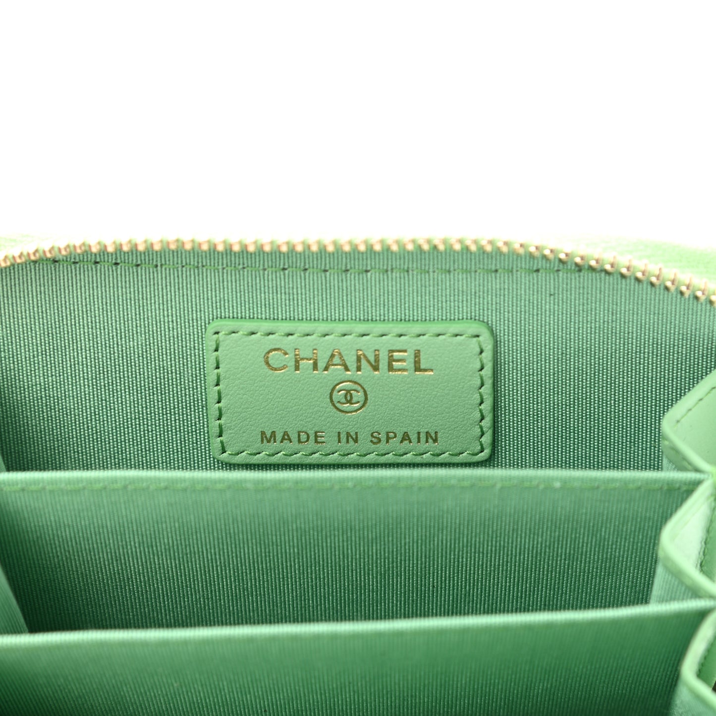 Lambskin Quilted 19 Zip Around Coin Purse Wallet Green