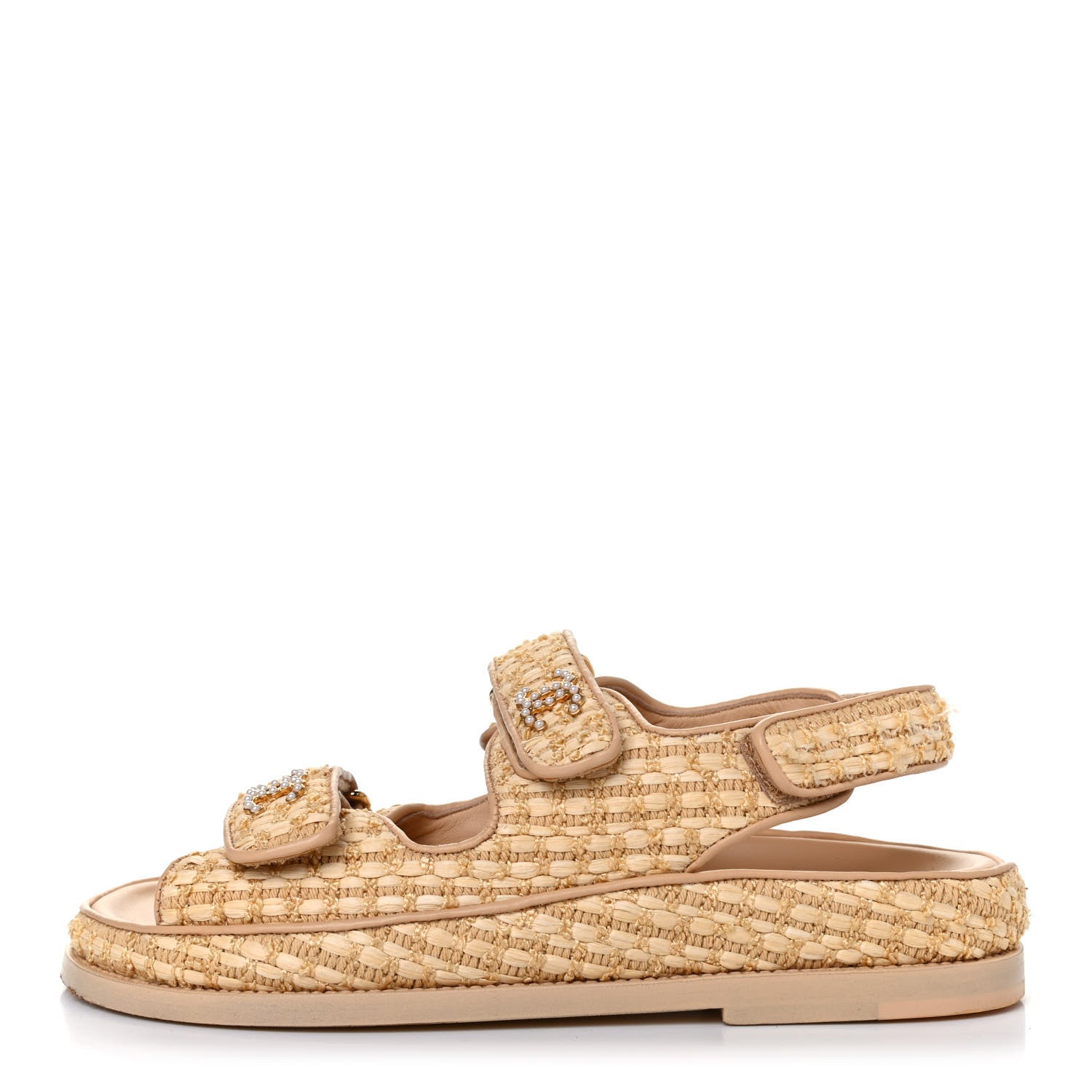 Chanel Braided Fabric Velcro Dad Sandals 37 Beige 1 of 4