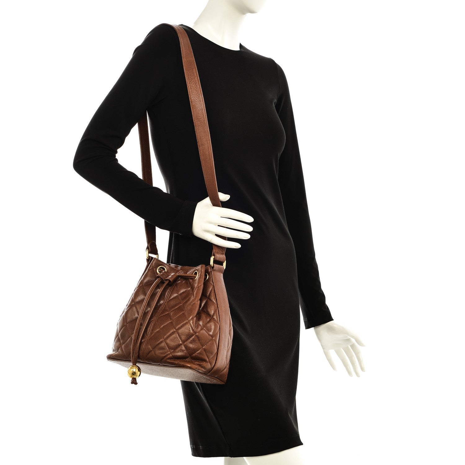 Chanel Caviar Quilted Drawstring Shoulder Bag Brown 2 of 10