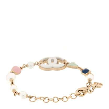 Chanel Pearl Crystal CC Bracelet Gold Pink Blue White 2 of 3