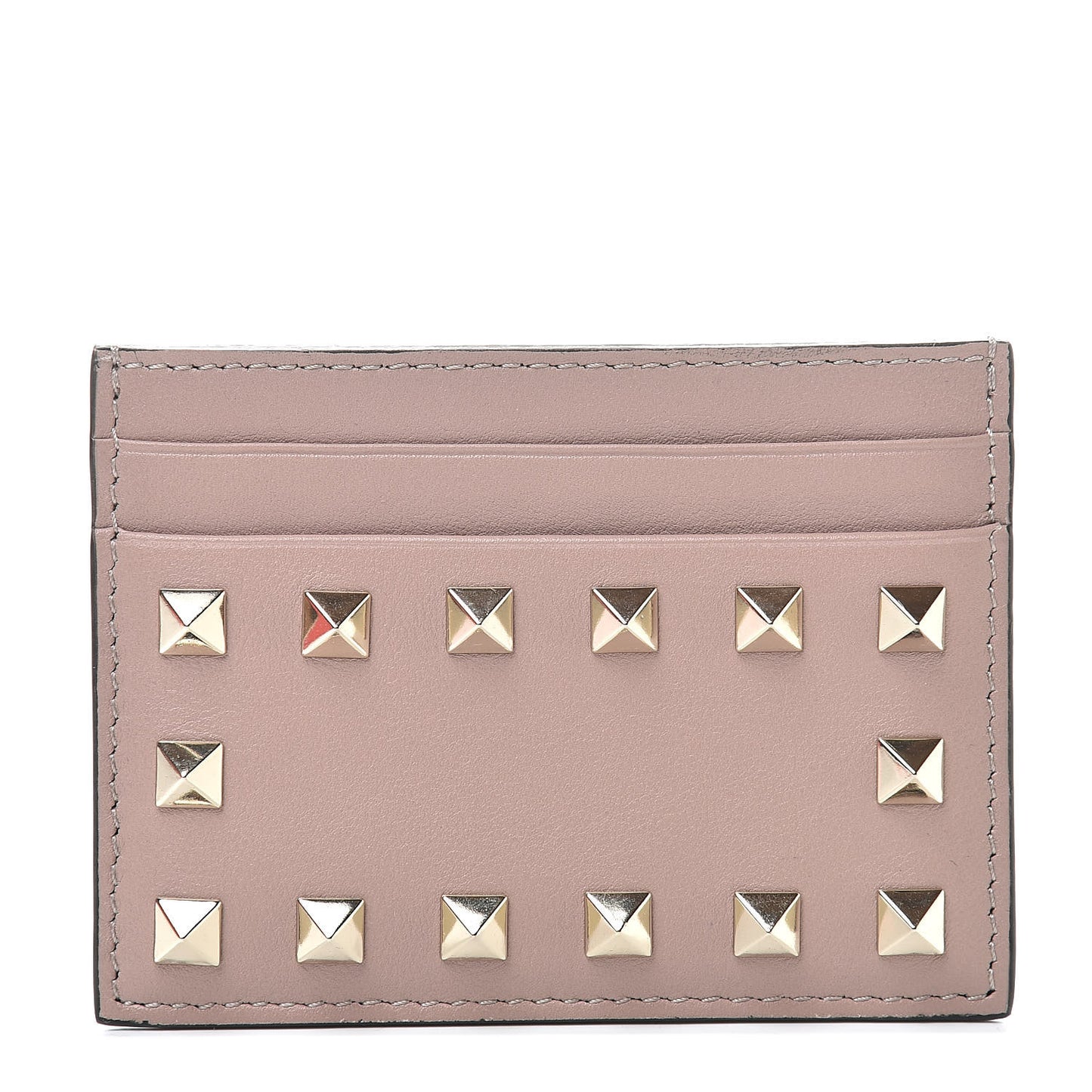 Vitello Rockstud Card Holder Poudre