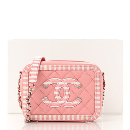 Chanel Caviar Quilted Striped CC Filigree Clutch With Chain Pink White 11 of 11