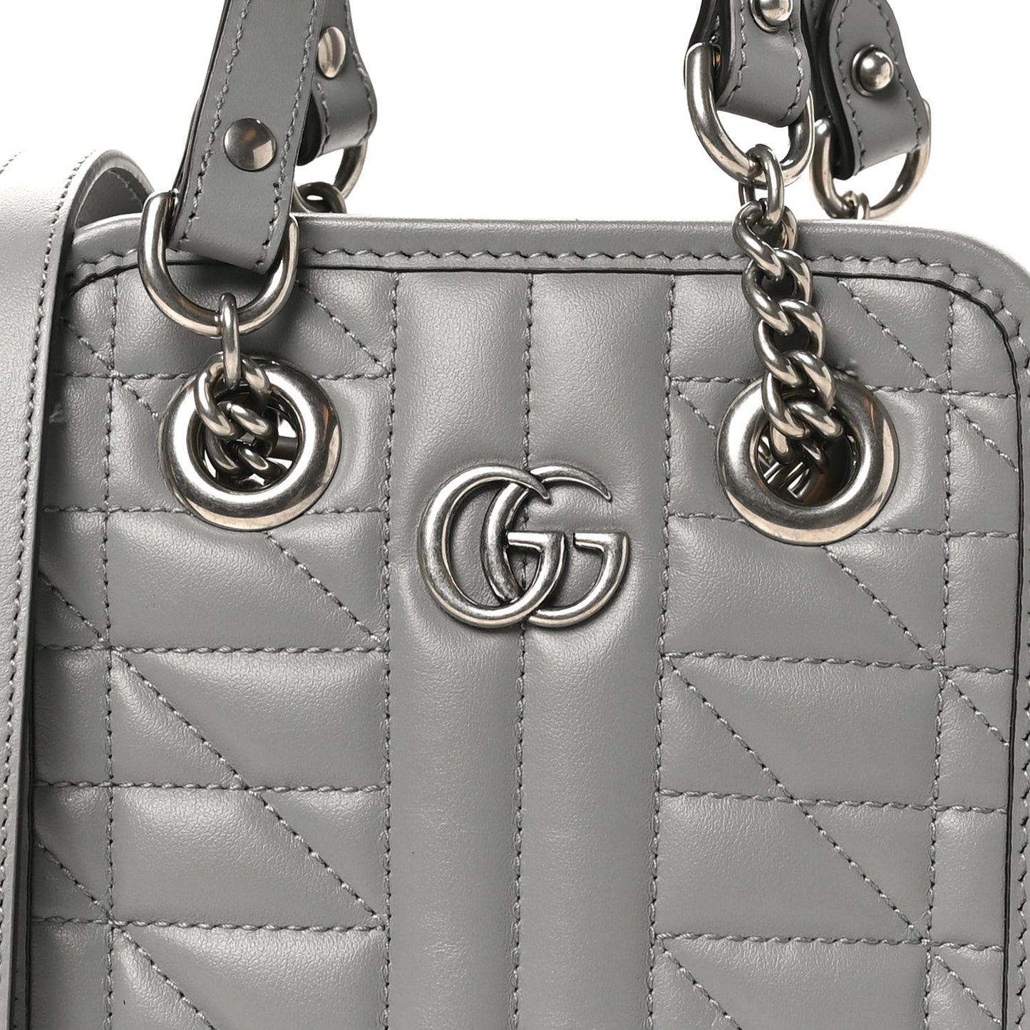Calfskin Matelasse Chevron Mini GG Marmont Tote Grey