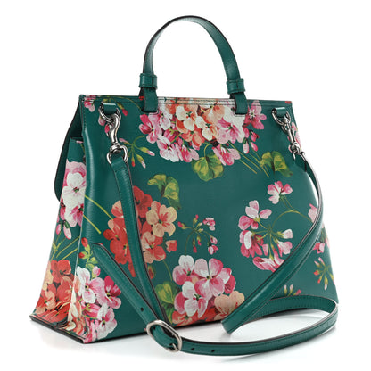 Gucci Shangai Calfskin Blooms Print Medium Bamboo Daily Top Handle Bag Clear Bright Emerald Multicolor 2 of 4