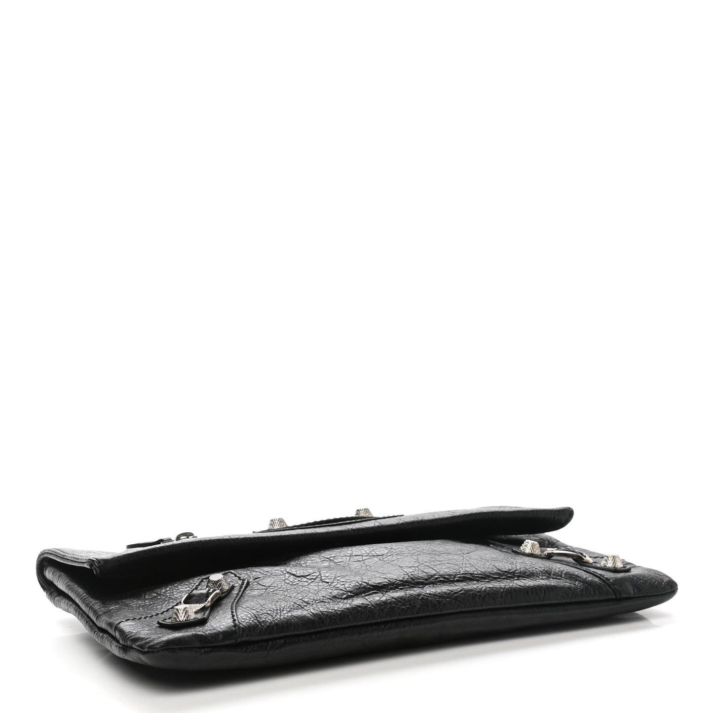 Agneau Giant 12 Silver Hardware Envelope Strap Clutch Black