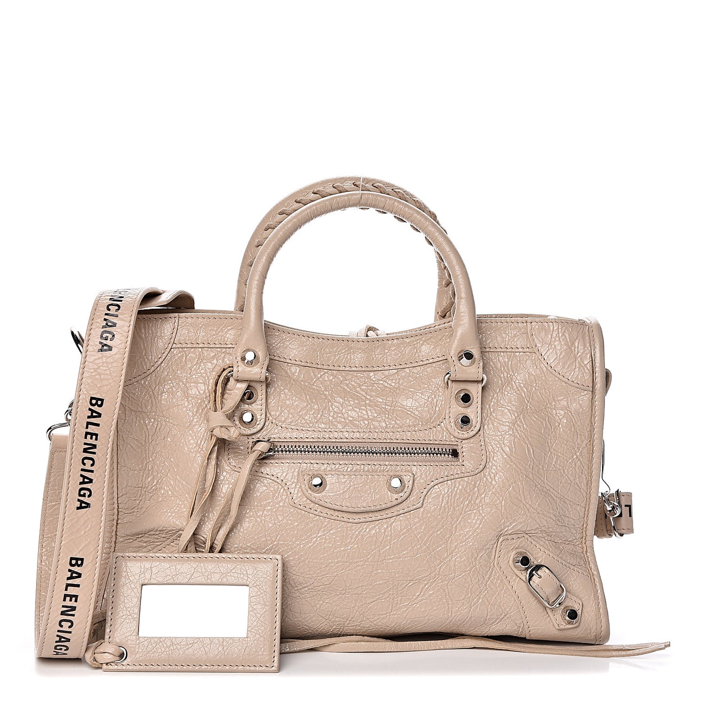 Agneau Classic Silver Hardware S City Logo Strap Light Beige Black
