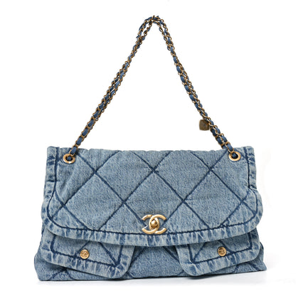 Chanel Washed Denim Quilted Maxi Flap Bag Blue 1 of 11