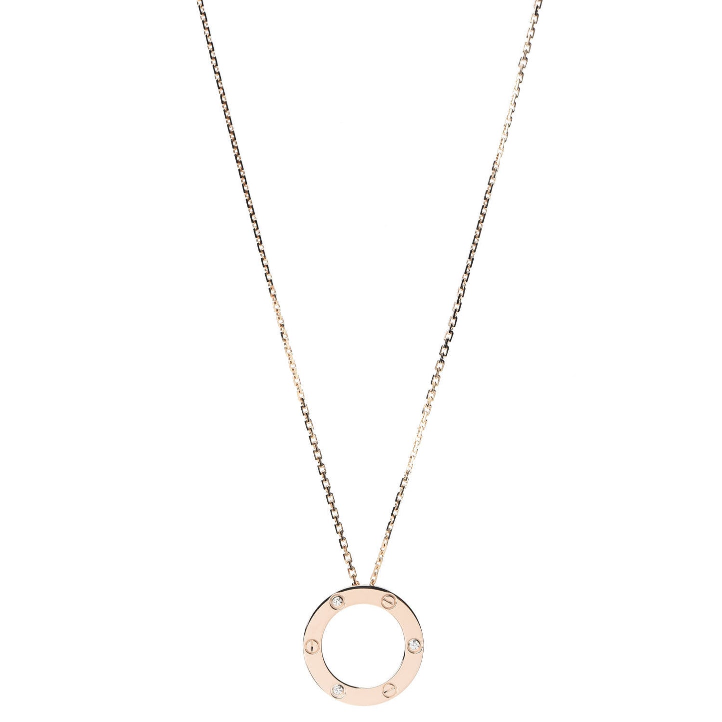 18K Pink Gold 3 Diamonds LOVE Pendant Necklace