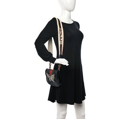 Gucci Calfskin Web Crystal Butterfly Stripe Small Totem Shoulder Bag Black 2 of 10