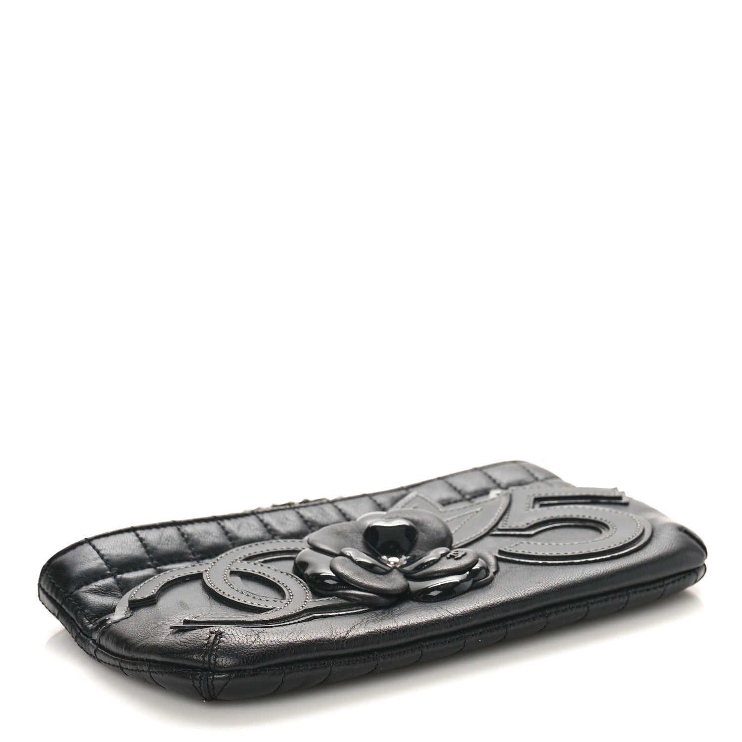 Chanel Lambskin Camellia No. 5 Chain Pouch Black 4 of 8