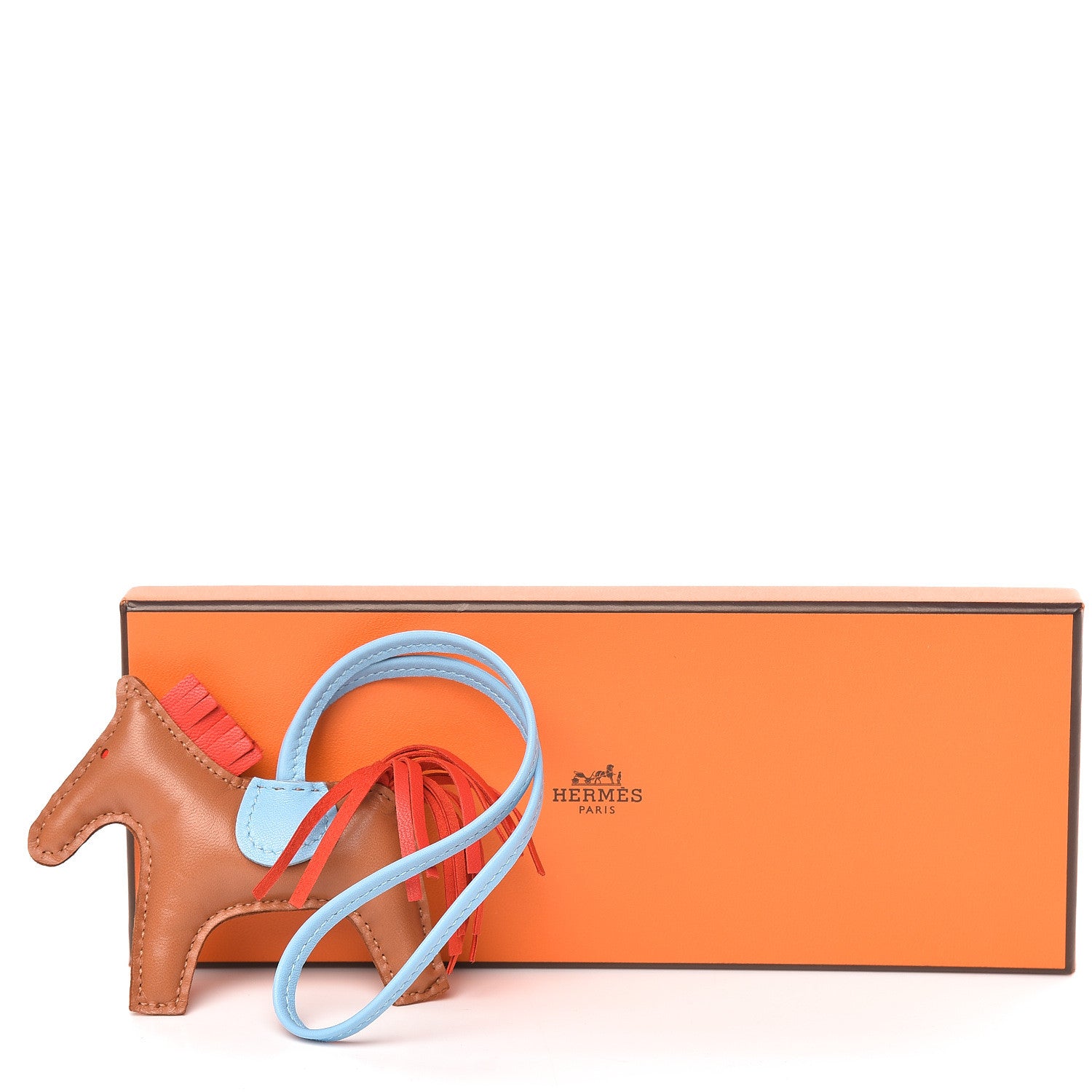 Hermes Milo Lambskin Grigri Rodeo Horse Bag Charm PM Gold Rouge Indien Celeste 4 of 4