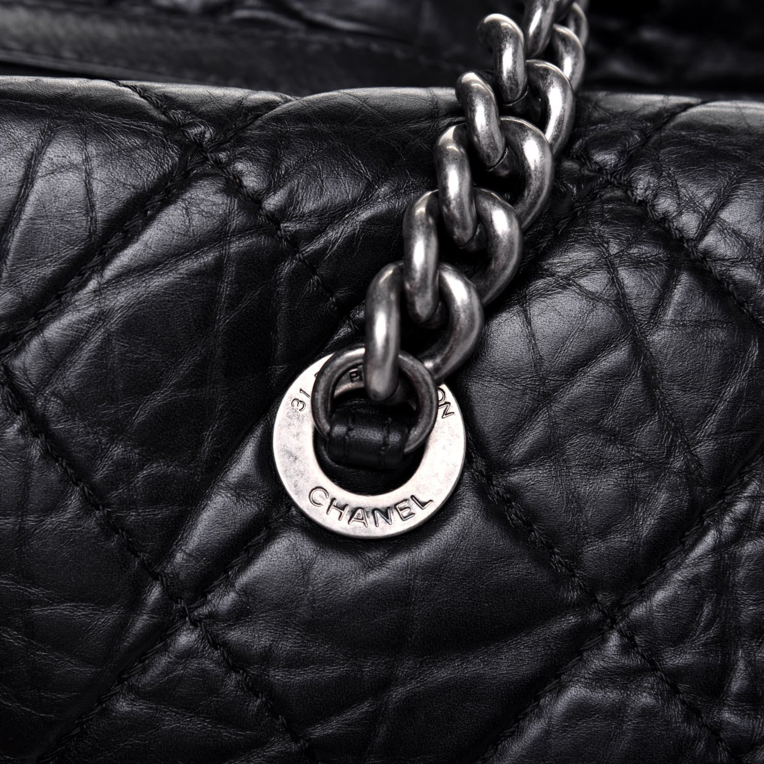 Chanel Aged Calfskin Quilted Large Secret Tag Bowling Bag Black 21 of 27