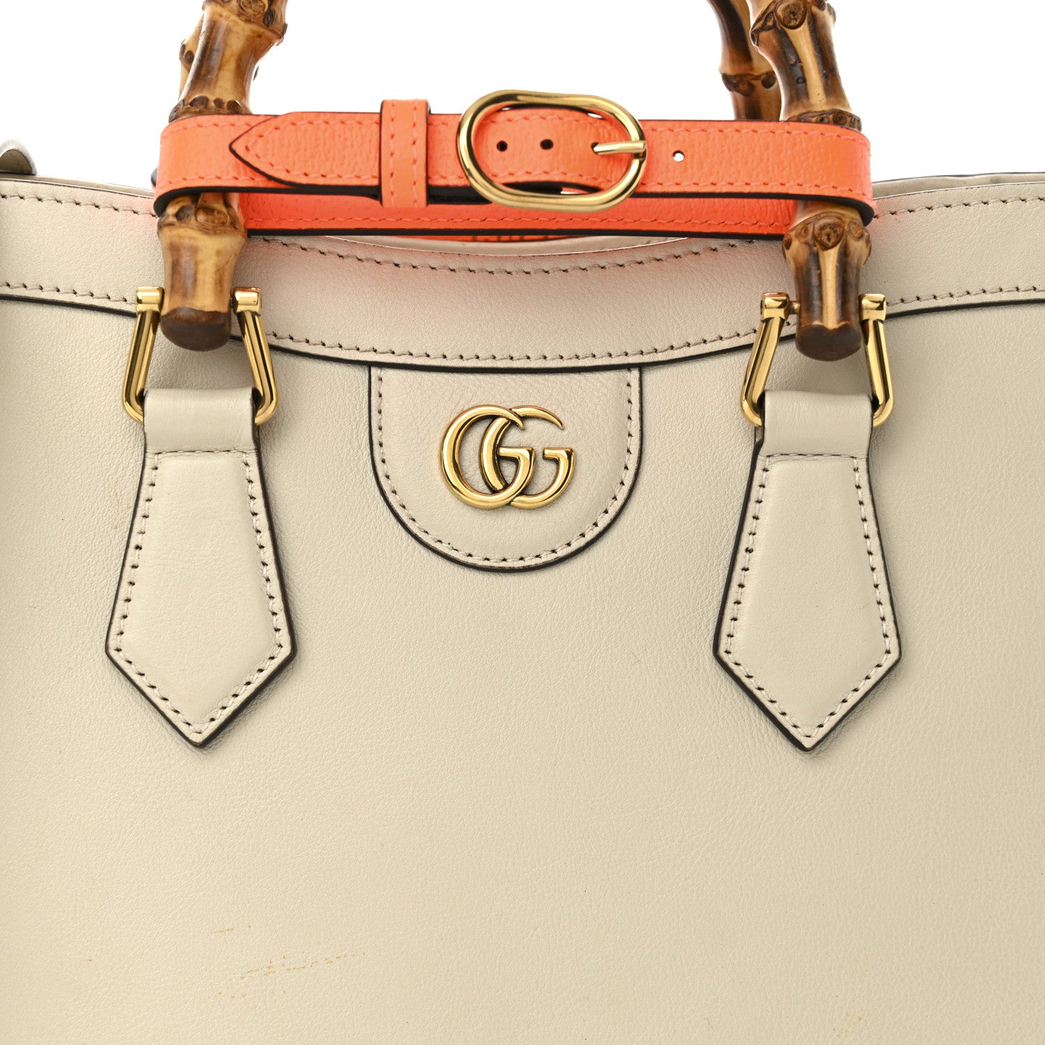 Gucci Wonka Grain Calfskin Small Diana Tote Bag Mystic White Orange Fluo 8 of 15