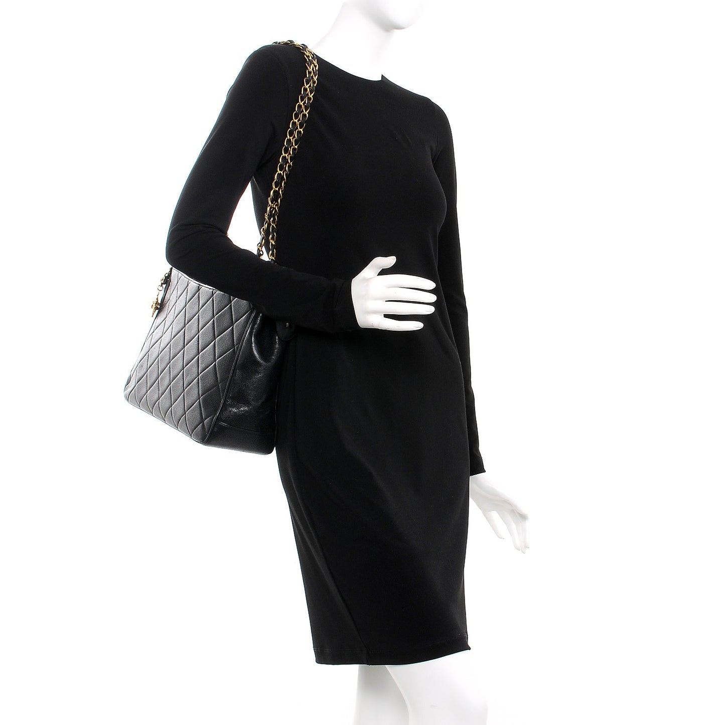 Caviar Quilted Shopper Tote Black