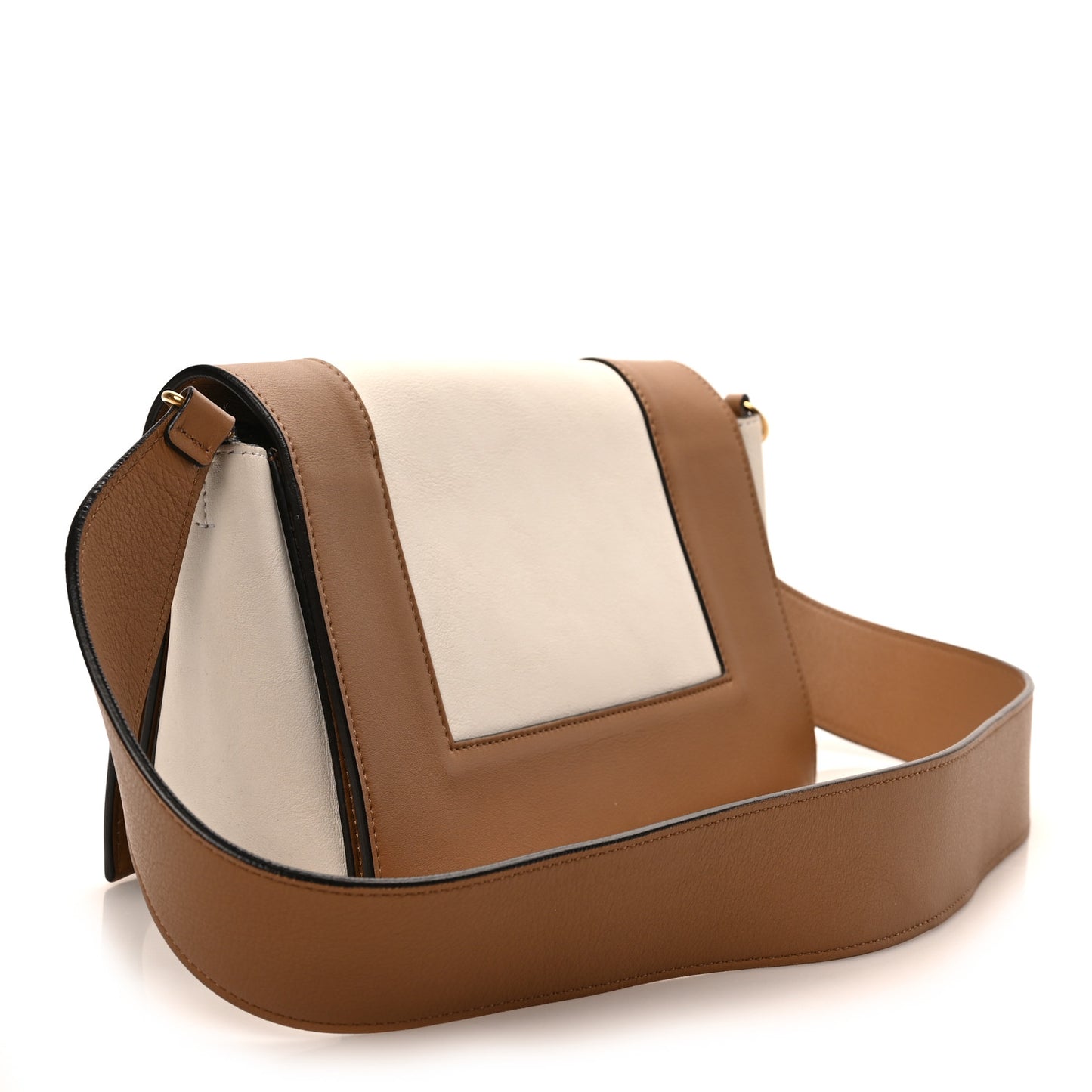 Shiny Smooth Calfskin Medium Frame Shoulder Bag Tan Optic White