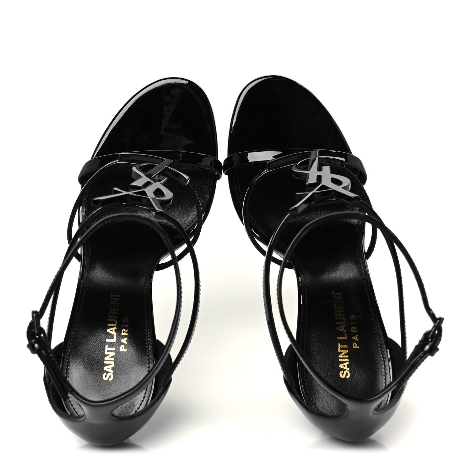 Saint Laurent Patent Cassandra 100 Ankle Strap Sandals 38.5 Black 2 of 10