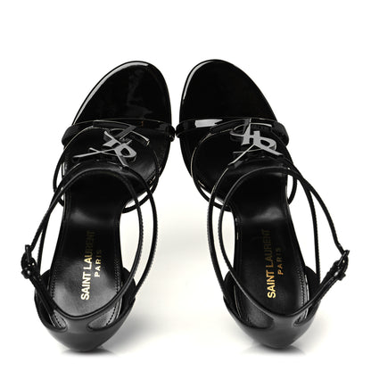 Saint Laurent Patent Cassandra 100 Ankle Strap Sandals 38.5 Black 2 of 10