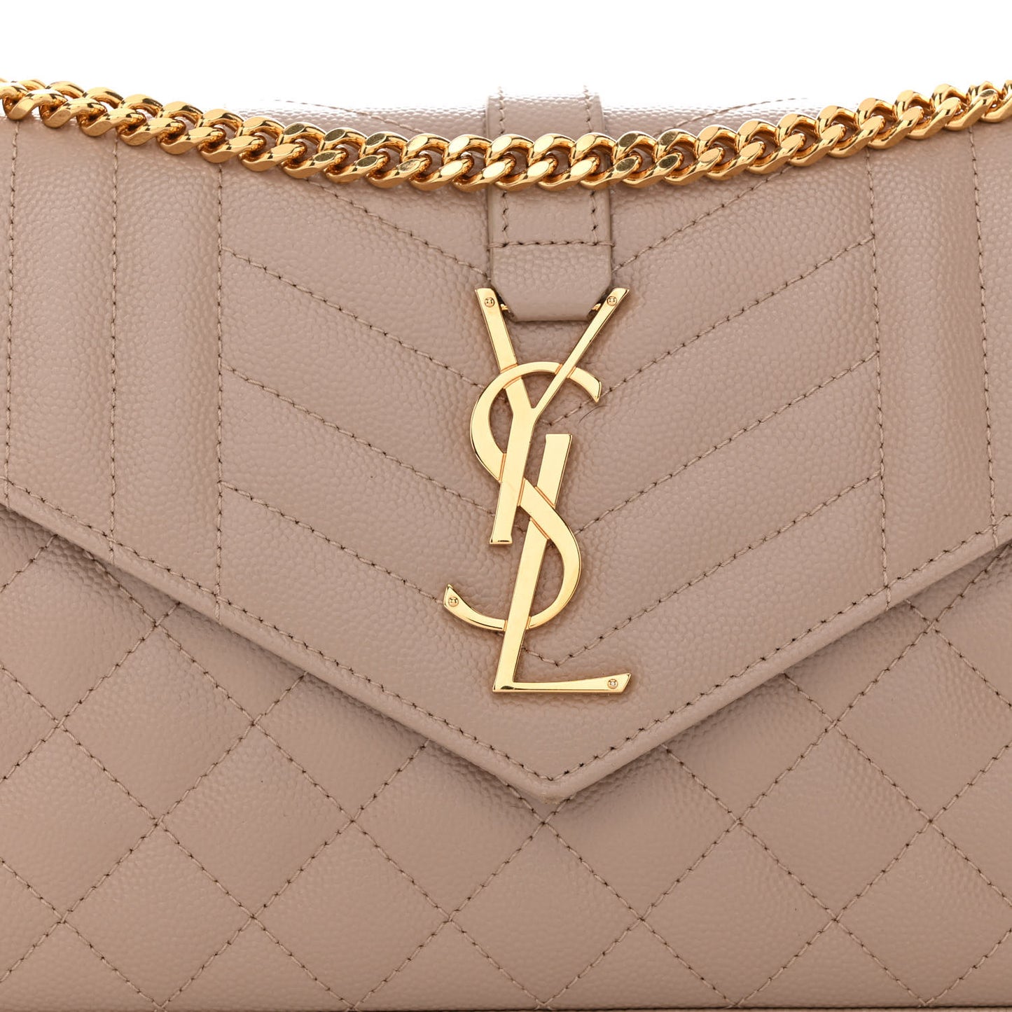 Grain De Poudre Mixed Matelasse Triquilt Monogram Chain Wallet Dark Beige