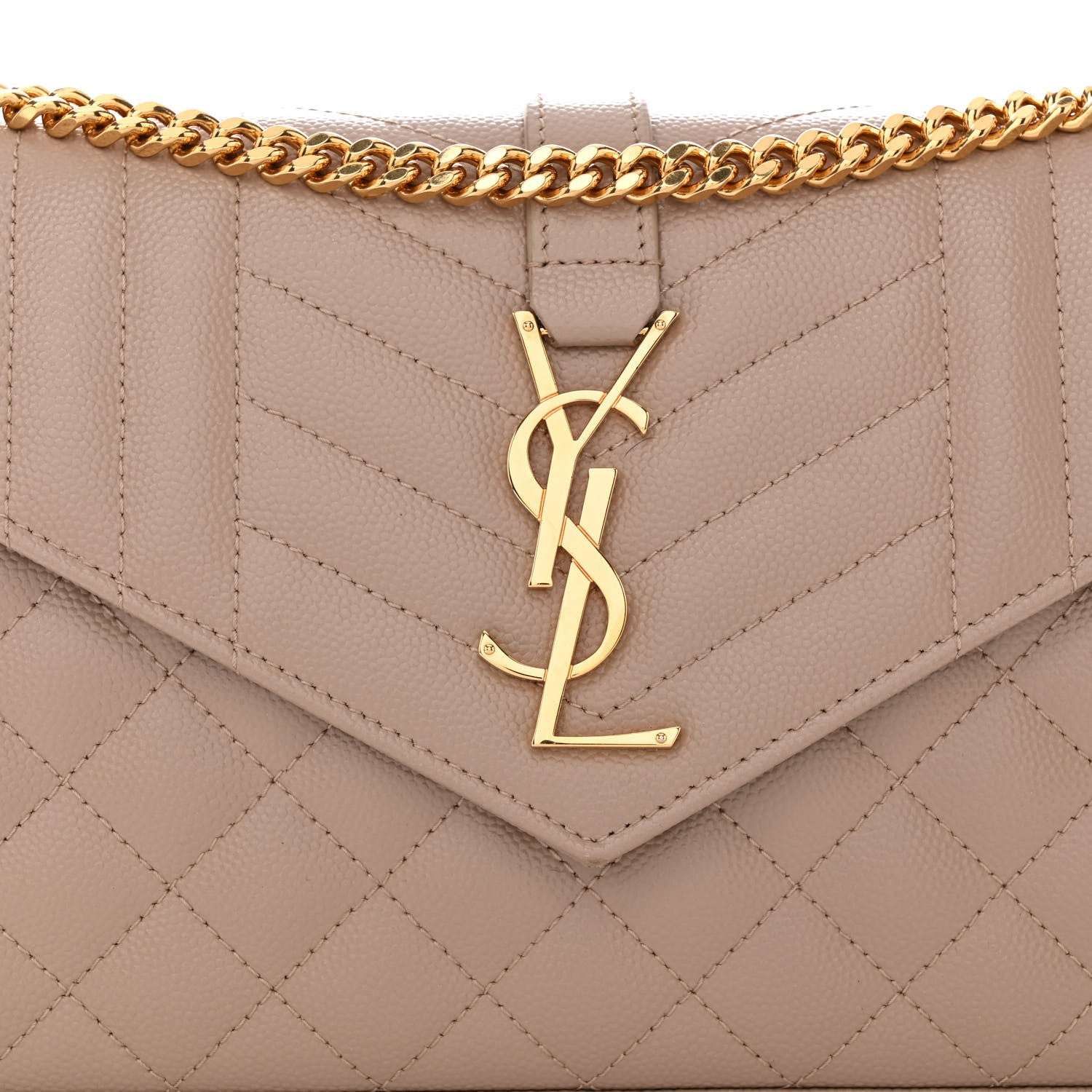 Saint Laurent Grain De Poudre Mixed Matelasse Triquilt Monogram Chain Wallet Dark Beige 7 of 9