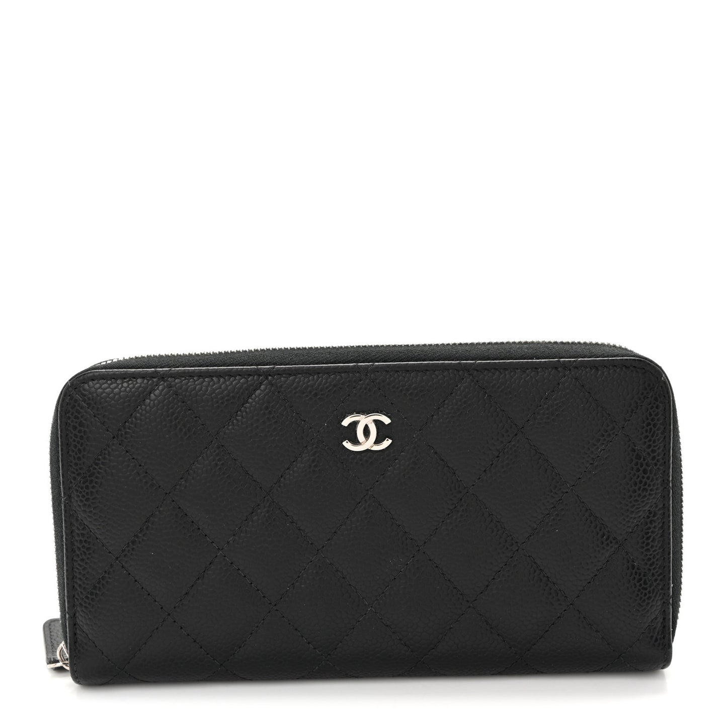 Caviar Quilted Large Gusset Zip Around Wallet Black