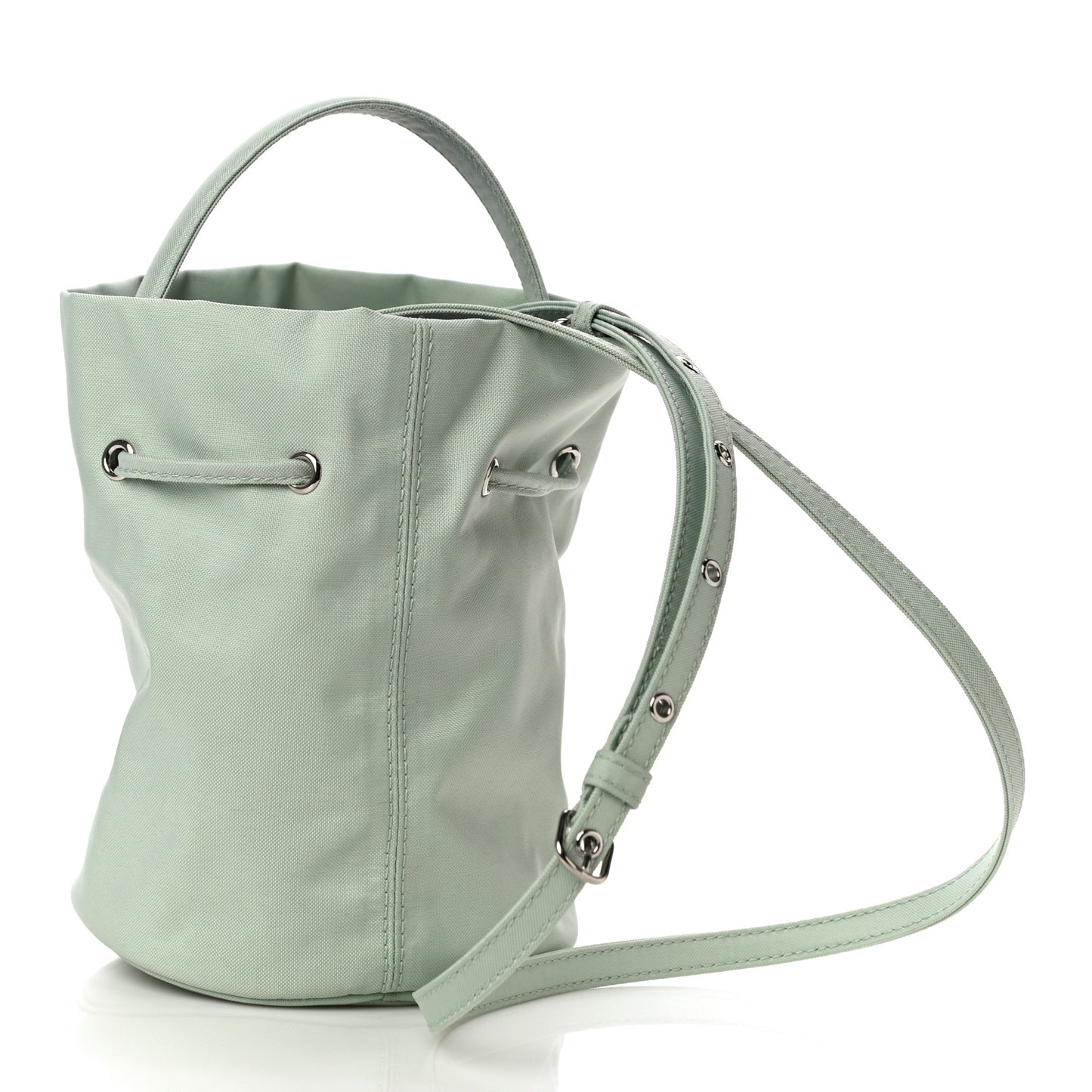 Recycled Sport Nylon Logo Embroidered Wheel Drawstring Bucket Bag Light Green White