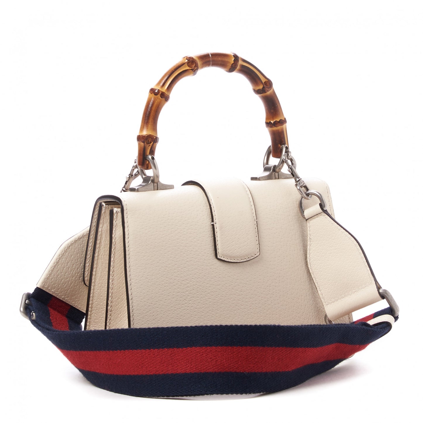 Textured Calfskin Crystal Bamboo Web Mini Dionysus Top Handle Bag Mystic White