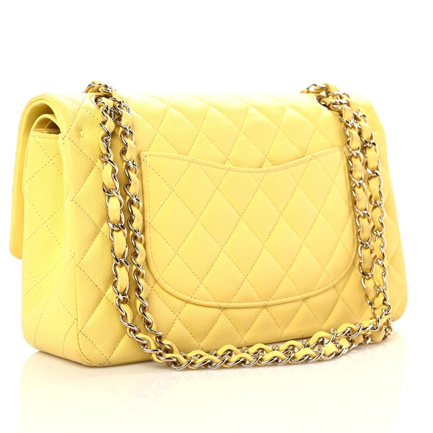 Caviar Quilted Medium Double Flap Yellow