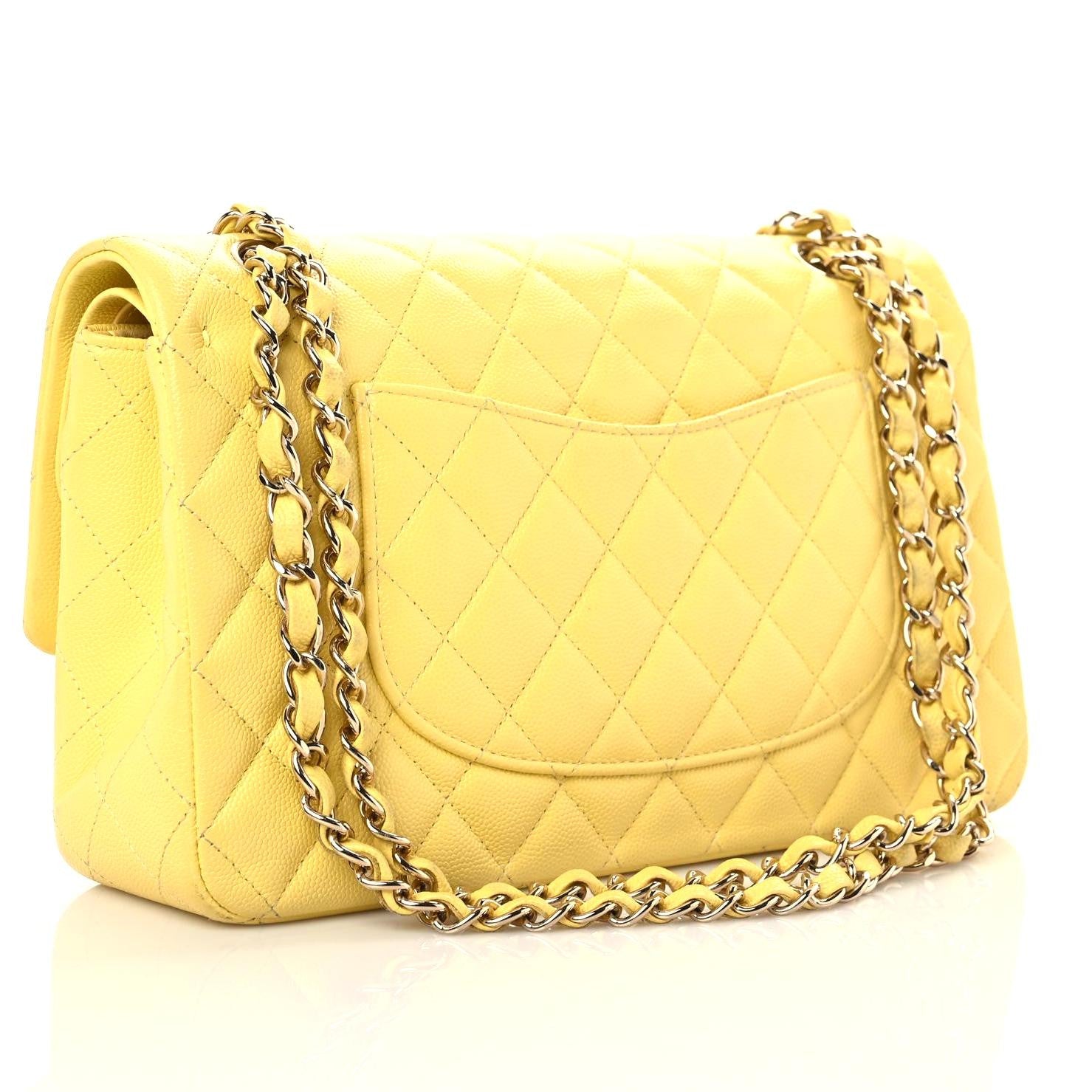 Chanel Caviar Quilted Medium Double Flap Yellow 2 of 20
