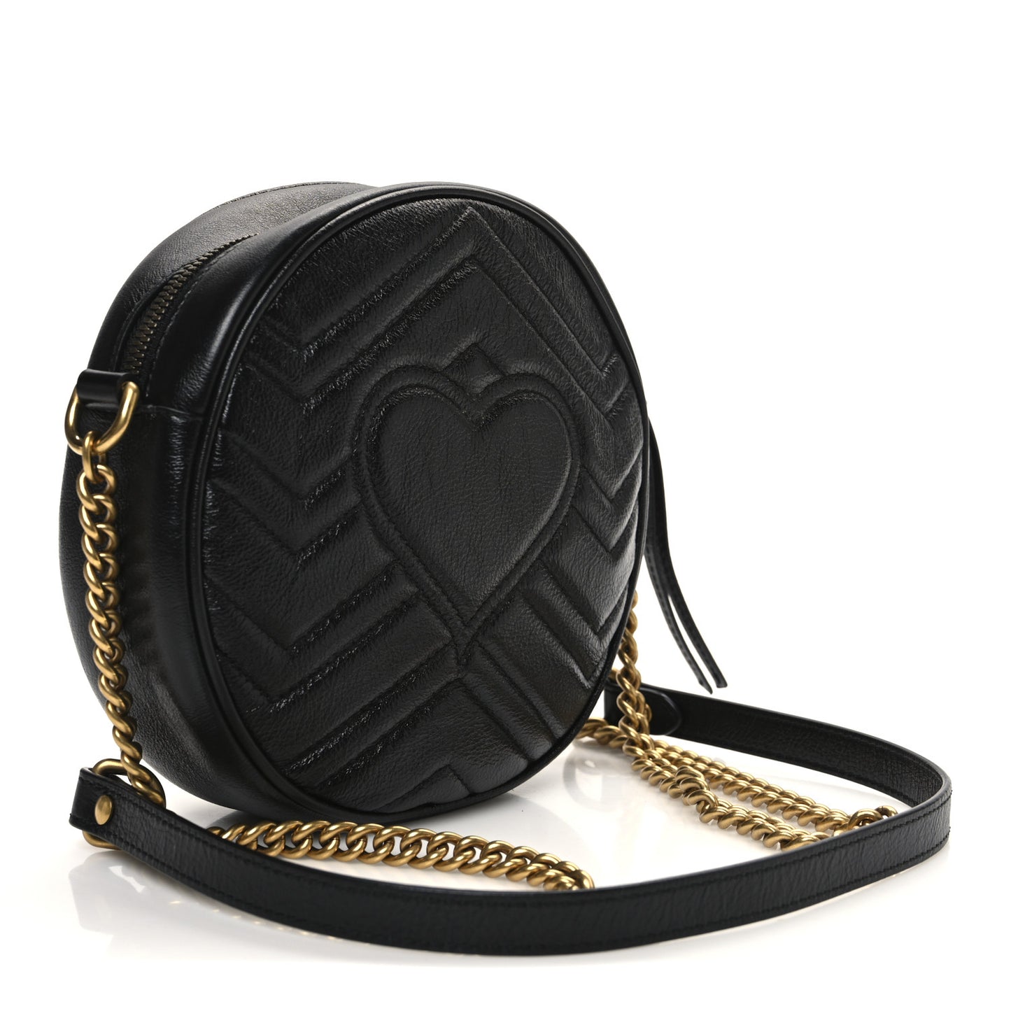 Azalea Calfskin Matelasse Heart Mini GG Marmont Round Shoulder Bag Black