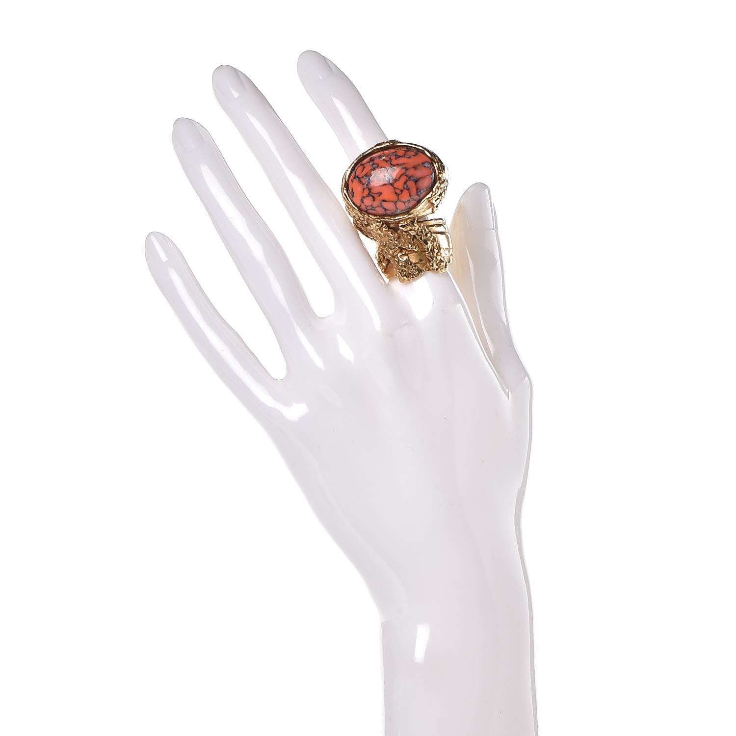 Saint Laurent Glass Cabochon Arty Ovale Ring 7 Gold Coral 2 of 6