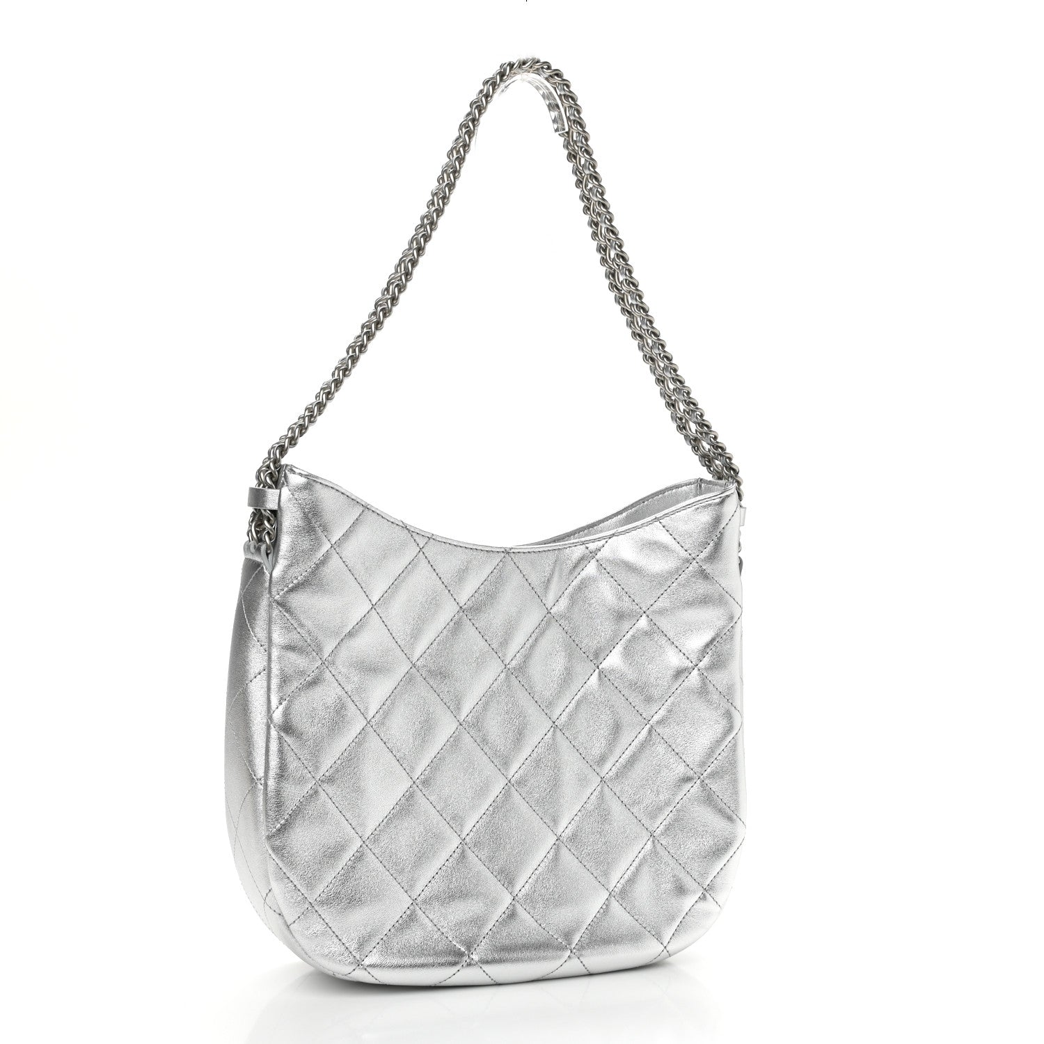 Chanel Metallic Lambskin Chain Rows Quilted Chain Hobo Silver 3 of 11